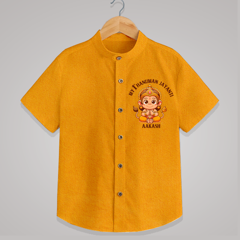 Tiny Steps, Big Devotion - My First Hanuman Jayanthi With Our Customized Shirt For Kids With Name - CHROME YELLOW - 0 - 6 Months Old (Chest 23")