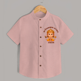 Tiny Steps, Big Devotion - My First Hanuman Jayanthi With Our Customized Shirt For Kids With Name - PEACH - 0 - 6 Months Old (Chest 23")