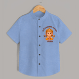 Tiny Steps, Big Devotion - My First Hanuman Jayanthi With Our Customized Shirt For Kids With Name - SKY BLUE - 0 - 6 Months Old (Chest 23")