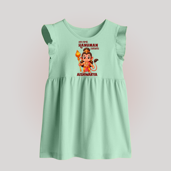 My First Hanuman Jayanti – Personalized   Baby Frock - MINT GREEN - 0 - 3 Months Old (Chest 17")