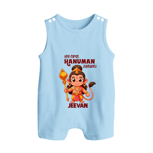 My First Hanuman Jayanti – Personalized Baby Romper Suit - BABY BLUE - New Born (Chest 18")