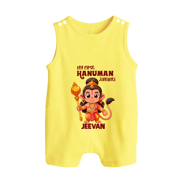 My First Hanuman Jayanti – Personalized Baby Romper Suit - PASTEL YELLOW - New Born (Chest 18")