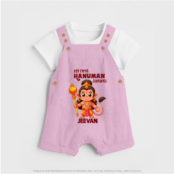 My First Hanuman Jayanti – Personalized Baby Dungaree - BABY PINK - 0 - 5 Months Old (Chest 18")