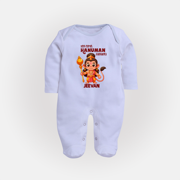My First Hanuman Jayanti – Personalized Baby Fullbody Suit - BABY BLUE - New Born (Chest 7.5")