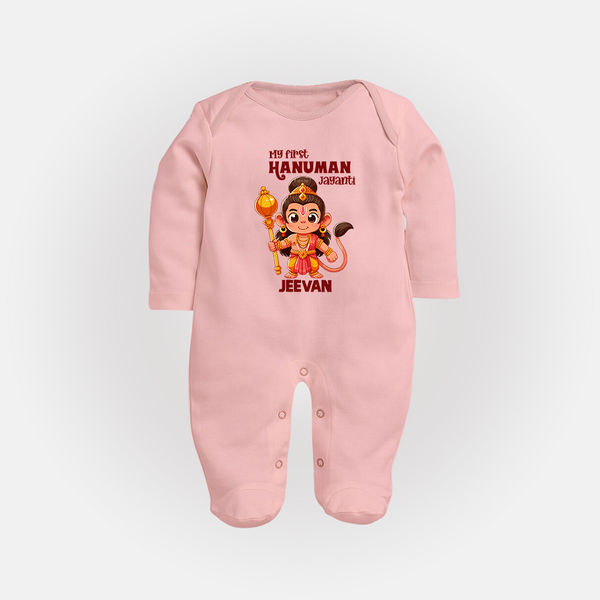 My First Hanuman Jayanti – Personalized Baby Fullbody Suit - BABY PINK - New Born (Chest 7.5")