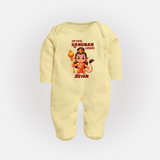 My First Hanuman Jayanti – Personalized Baby Fullbody Suit - PASTEL YELLOW - New Born (Chest 7.5")