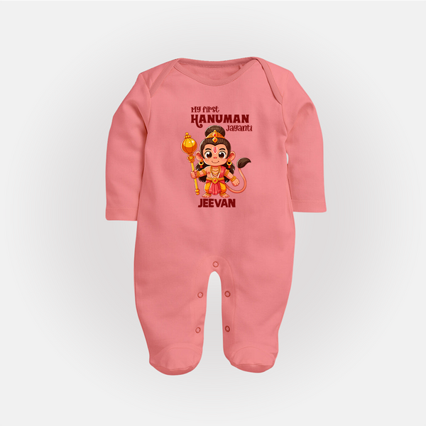 My First Hanuman Jayanti – Personalized Baby Fullbody Suit - PEACH - New Born (Chest 7.5")