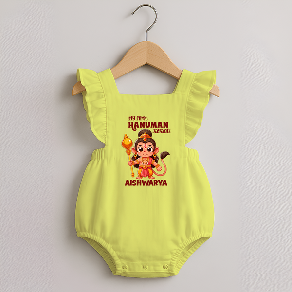 My First Hanuman Jayanti – Personalized   Romper Frock - PASTEL YELLOW - 0 - 3 Months Old (Chest 19")