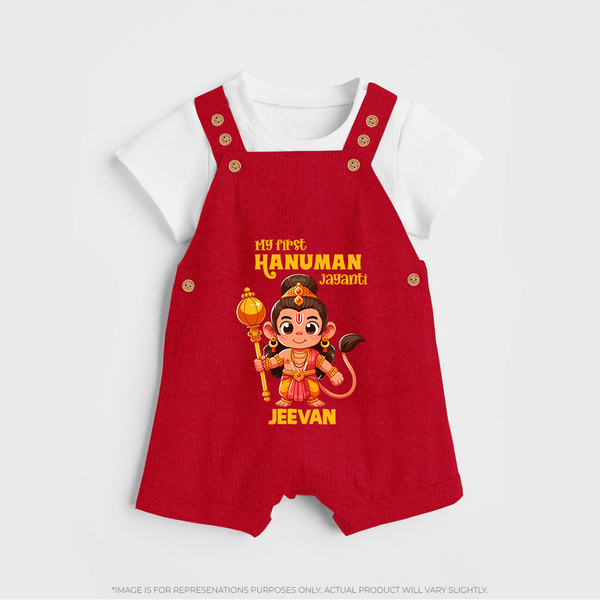 My First Hanuman Jayanti – Personalized Baby Dungaree - RED - 0 - 5 Months Old (Chest 18")