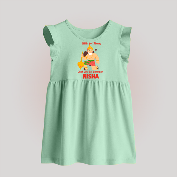 Little But Strong Just Like Bal Hanuman Baby Frock | Personalized Baby Frock for Hanuman Jayanti - MINT GREEN - 0 - 3 Months Old (Chest 17")