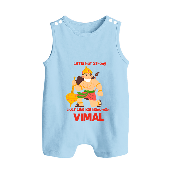 Little But Strong Just Like Bal Hanuman Romper Suit | Personalized Baby Romper Suit for Hanuman Jayanti - BABY BLUE - 0 - 5 Months Old (Chest 18")