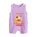 Little but Strong Just Like Bal Hanuman – Personalized Baby Romper Suit - LILAC - New Born (Chest 18")