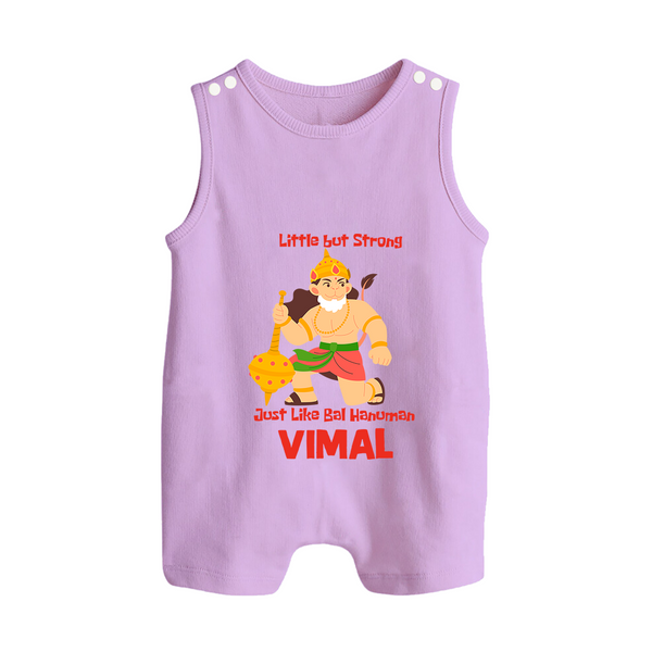 Little but Strong Just Like Bal Hanuman – Personalized Baby Romper Suit - LILAC - New Born (Chest 18")