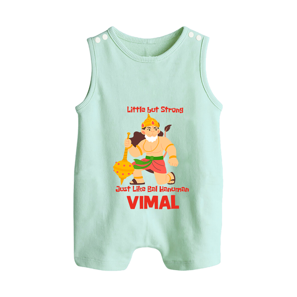 Little But Strong Just Like Bal Hanuman Romper Suit | Personalized Baby Romper Suit for Hanuman Jayanti - MINT GREEN - 0 - 5 Months Old (Chest 18")