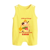 Little but Strong Just Like Bal Hanuman – Personalized Baby Romper Suit - PASTEL YELLOW - New Born (Chest 18")