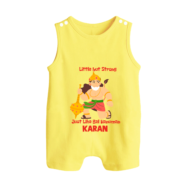 Little but Strong Just Like Bal Hanuman – Personalized Baby Romper Suit - PASTEL YELLOW - New Born (Chest 18")