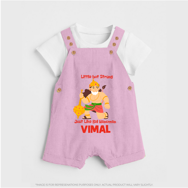 Little But Strong Just Like Bal Hanuman Dungaree Set | Personalized Baby Dungaree Set for Hanuman Jayanti - BABY PINK - 0 - 5 Months Old (Chest 18")