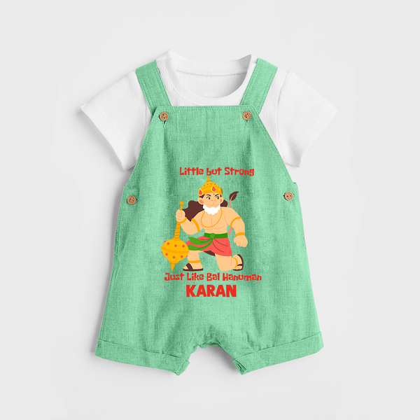 Little but Strong Just Like Bal Hanuman – Personalized Baby Dungaree - GREEN - 0 - 5 Months Old (Chest 18")