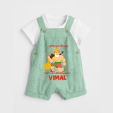 Little But Strong Just Like Bal Hanuman Dungaree Set | Personalized Baby Dungaree Set for Hanuman Jayanti - MINT GREEN - 0 - 5 Months Old (Chest 18")