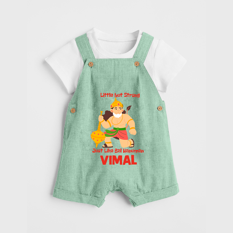 Little But Strong Just Like Bal Hanuman Dungaree Set | Personalized Baby Dungaree Set for Hanuman Jayanti - MINT GREEN - 0 - 5 Months Old (Chest 18")