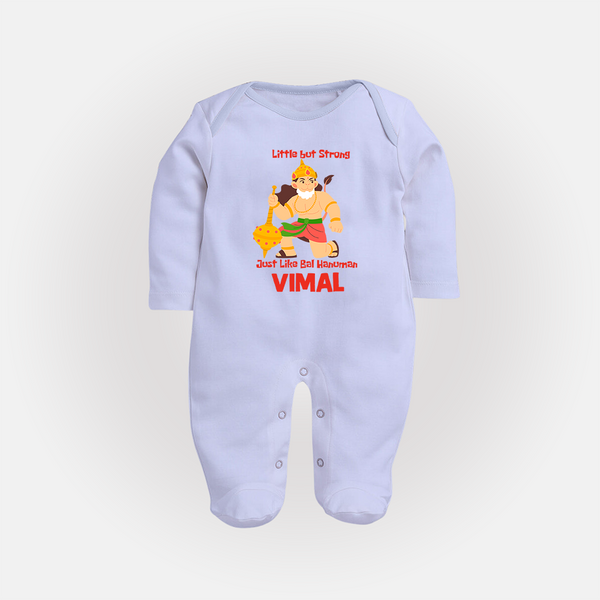 Little but Strong Just Like Bal Hanuman – Personalized Baby Fullbody Suit - BABY BLUE - New Born (Chest 7.5")