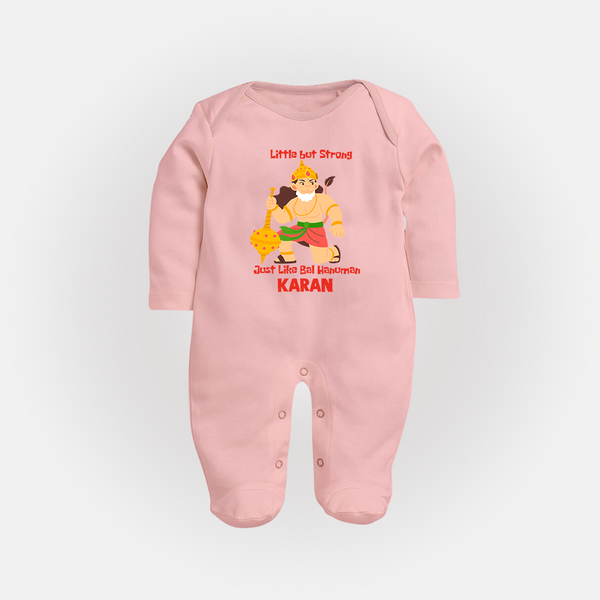 Little but Strong Just Like Bal Hanuman – Personalized Baby Fullbody Suit - BABY PINK - New Born (Chest 7.5")