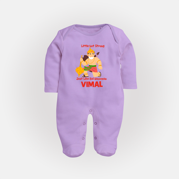 Little but Strong Just Like Bal Hanuman – Personalized Baby Fullbody Suit - LILAC - New Born (Chest 7.5")