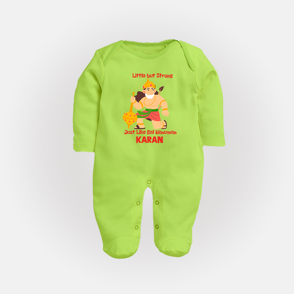 Little but Strong Just Like Bal Hanuman – Personalized Baby Fullbody Suit - LIME GREEN - New Born (Chest 7.5")