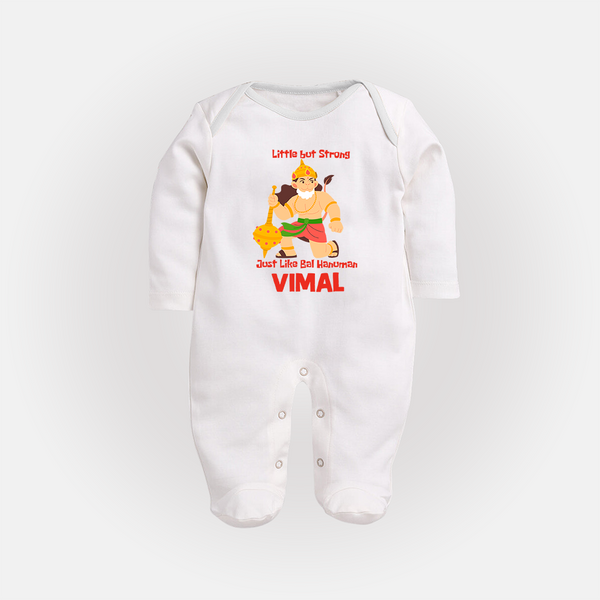 Little but Strong Just Like Bal Hanuman – Personalized Baby Fullbody Suit - WHITE - New Born (Chest 7.5")