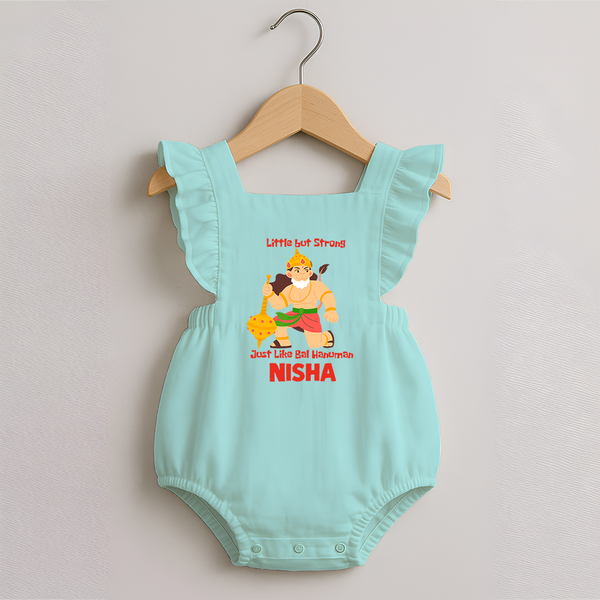 Little But Strong Just Like Bal Hanuman Romper Frock | Personalized Baby Romper Frock for Hanuman Jayanti - MINT GREEN - 0 - 3 Months Old (Chest 19")