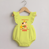 Little but Strong Just Like Bal Hanuman – Personalized   Romper Frock - PASTEL YELLOW - 0 - 3 Months Old (Chest 19")