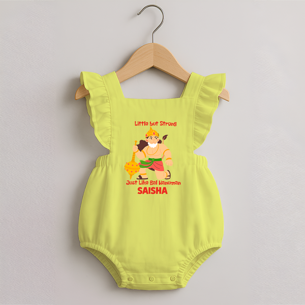Little but Strong Just Like Bal Hanuman – Personalized   Romper Frock - PASTEL YELLOW - 0 - 3 Months Old (Chest 19")