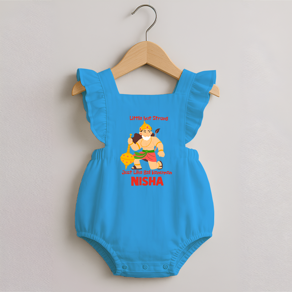 Little But Strong Just Like Bal Hanuman Romper Frock | Personalized Baby Romper Frock for Hanuman Jayanti - SKY BLUE - 0 - 3 Months Old (Chest 19")