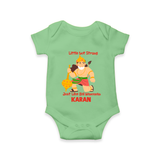 Little but Strong Just Like Bal Hanuman – Personalized Baby Romper - GREEN - New Born (Chest 14")