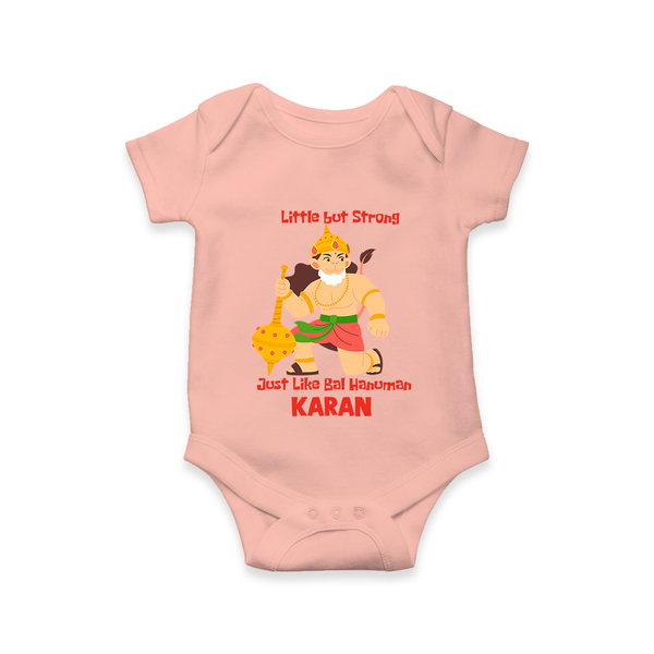 Little but Strong Just Like Bal Hanuman – Personalized Baby Romper - PEACH - New Born (Chest 14")