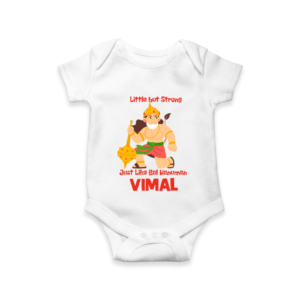 Little but Strong Just Like Bal Hanuman – Personalized Baby Romper - WHITE - New Born (Chest 14")