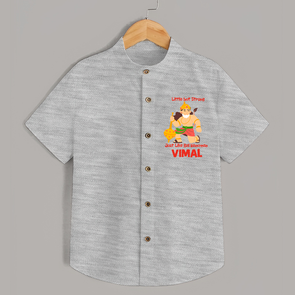 Little but Strong Just Like Bal Hanuman – Personalized   Shirt - GREY - 0 - 6 Months Old (Chest 23")
