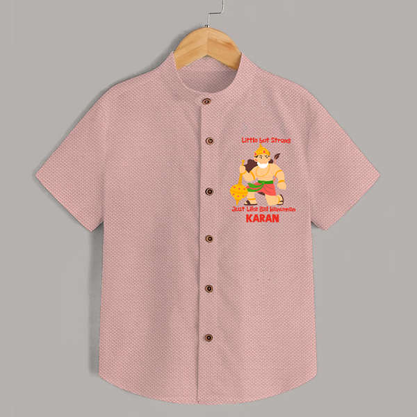 Little but Strong Just Like Bal Hanuman – Personalized   Shirt - PEACH - 0 - 6 Months Old (Chest 23")