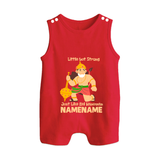 Little but Strong Just Like Bal Hanuman – Personalized Baby Romper Suit - RED - New Born (Chest 18")