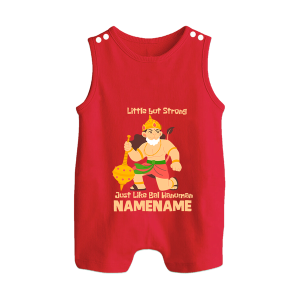 Little but Strong Just Like Bal Hanuman – Personalized Baby Romper Suit - RED - New Born (Chest 18")