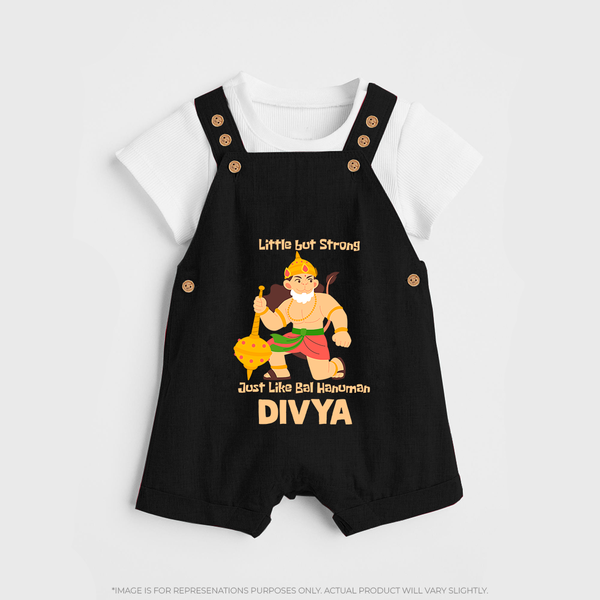 Little But Strong Just Like Bal Hanuman Dungaree Set | Personalized Baby Dungaree Set for Hanuman Jayanti - BLACK - 0 - 5 Months Old (Chest 18")
