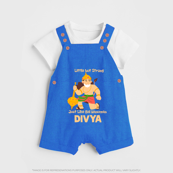 Little but Strong Just Like Bal Hanuman – Personalized Baby Dungaree - COBALT BLUE - 0 - 5 Months Old (Chest 18")