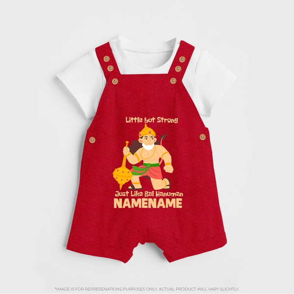 Little but Strong Just Like Bal Hanuman – Personalized Baby Dungaree - RED - 0 - 5 Months Old (Chest 18")