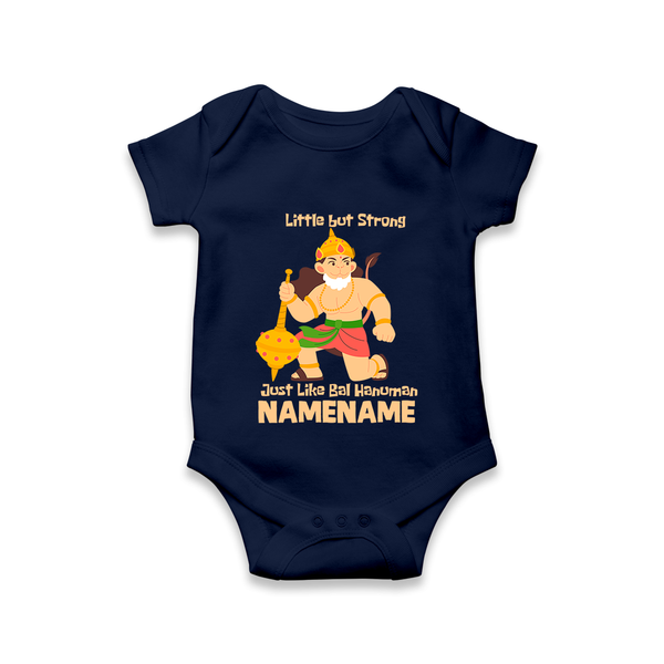 Little but Strong Just Like Bal Hanuman – Personalized Baby Romper - NAVY BLUE - New Born (Chest 14")