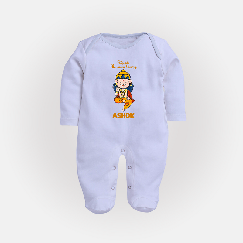 Tap Into Hanuman Energy Sleep Suit | Custom Baby Sleep Suit for Hanuman Festival - BABY BLUE - New Born (Chest 7.5")