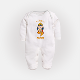 Tap Into Hanuman Energy Sleep Suit | Custom Baby Sleep Suit for Hanuman Festival - WHITE - New Born (Chest 7.5")