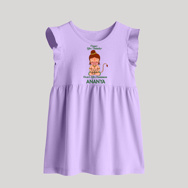 Power Like Thunder, Heart Like Hanuman Baby Frock | Personalized Baby Frock for Hanuman Jayanti - LILAC - 0 - 3 Months Old (Chest 17")