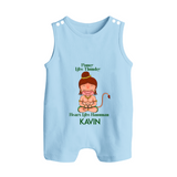 Power Like Thunder, Heart Like Hanuman Romper Suit | Personalized Baby Romper Suit for Hanuman Jayanti - BABY BLUE - 0 - 5 Months Old (Chest 18")