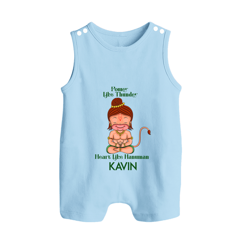 Power Like Thunder, Heart Like Hanuman Romper Suit | Personalized Baby Romper Suit for Hanuman Jayanti - BABY BLUE - 0 - 5 Months Old (Chest 18")