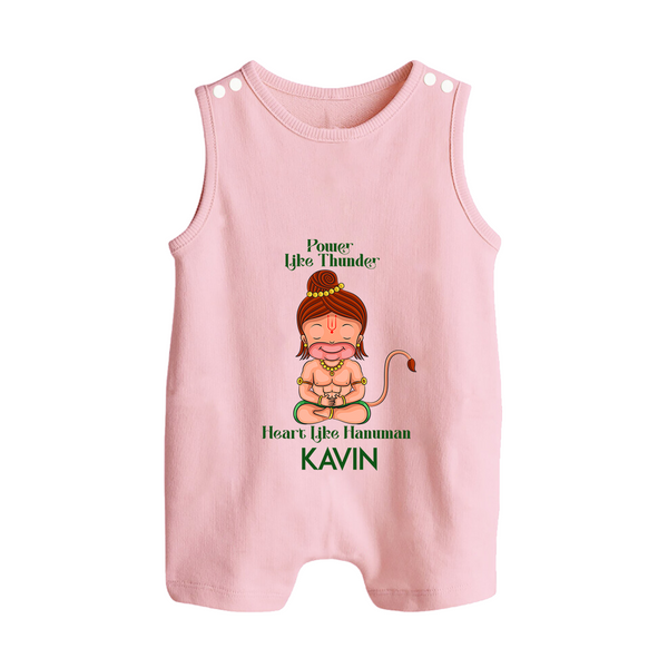 Power Like Thunder, Heart Like Hanuman Romper Suit | Personalized Baby Romper Suit for Hanuman Jayanti - BABY PINK - 0 - 5 Months Old (Chest 18")